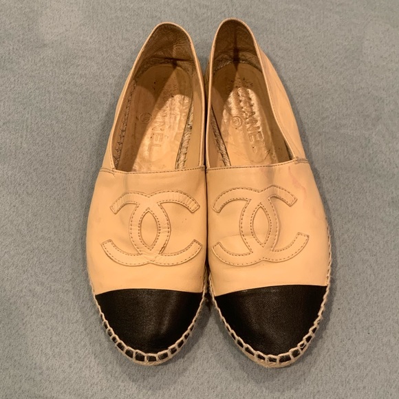 💚CHANEL Espadrille Flats Cap Toe Tan Black - Picture 13 of 16